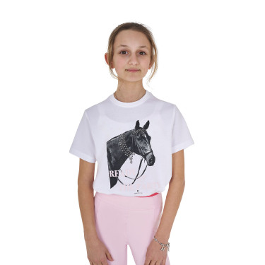T-shirt fille Equestro Ready To The Party en coton avec strass manches courtes Blanc T-shirt fille Equestro Ready To The Party en coton avec strass manches courtes Blanc