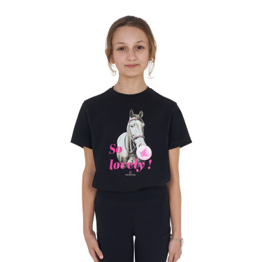 T-shirt fille Equestro So Lovely en coton manches courtes Noir