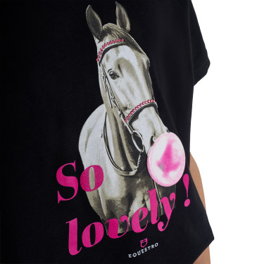 T-shirt fille Equestro So Lovely en coton manches courtes Noir