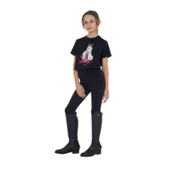 T-shirt fille Equestro So Lovely en coton manches courtes Noir
