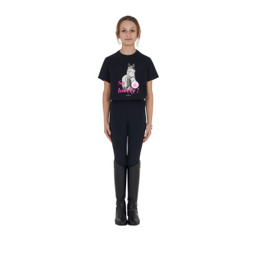 T-shirt fille Equestro So Lovely en coton manches courtes Noir