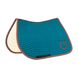 Tapis de saut Equestro matelassé Wave en tissu technique Coral bleu / marron