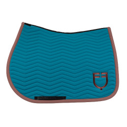 Tapis de saut Equestro matelassé Wave en tissu technique Coral bleu / marron