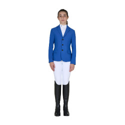 Veste de concours enfant Equestro coupe slim trois boutons Bleu quartz