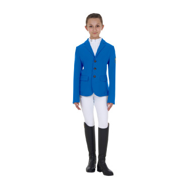 Veste de concours enfant unisexe Equestro x FISE trois boutons Bleu de savoie