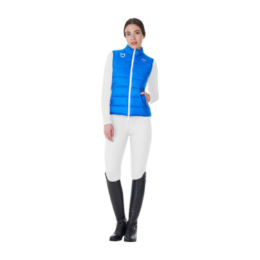 Veste sans manches femme Equestro x FISE coupe slim Bleu de savoie