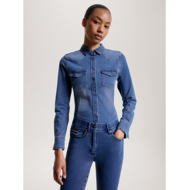 Chemise en denim Tommy Hilfiger Equestrian stretch woodside femme Heritage Bleu Chemise en denim Tommy Hilfiger Equestrian stretch woodside femme Heritage Bleu