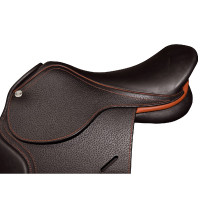 Selle doublée Saumur personnalisée Privilege Equitation Marron / bleu électrique