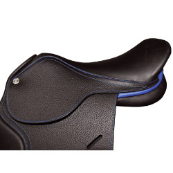 Selle doublée Saumur personnalisée Privilege Equitation Marron / bleu électrique