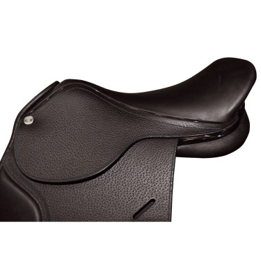 Selle doublée Saumur personnalisée Privilege Equitation Marron / bleu électrique