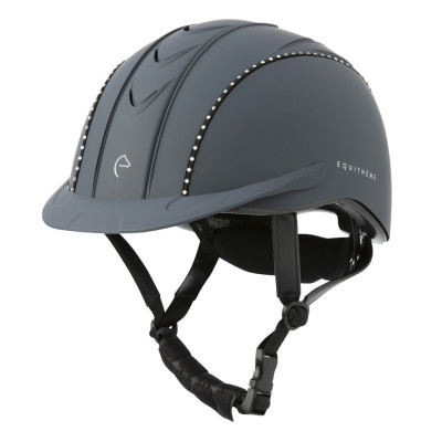 Casque Equithème Compet Cristal Noir / cristaux blancs