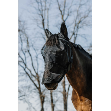 Masque anti-mouches anti-UV Equithème 2 en 1 Noir