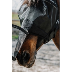 Masque anti-mouches anti-UV Equithème 2 en 1 Noir