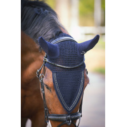 Bonnet pour chevaux long Pénélope strass Marine Bleu marine