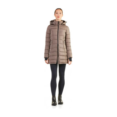 Doudoune longue Ego7 Era capuche amovible femme Tourterelle Marron
