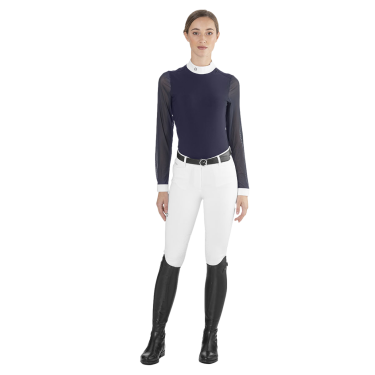 Polo de concours Rita Ego7 manches longues femme Marine blanc