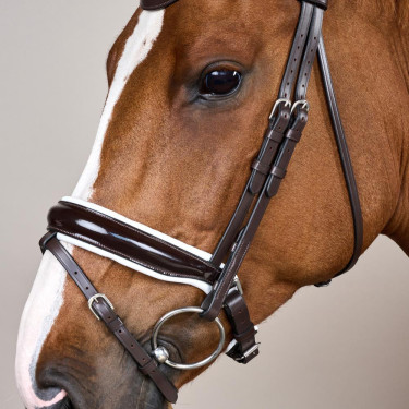 Bridon Working by Dy'on Muserolle Combinée Large Vernie Doublure Blanche Brun Marron