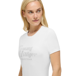 T-shirt manches courtes strass Tommy Hilfiger Equestrian Malibu femme Blanc optique