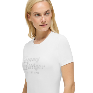 T-shirt manches courtes strass Tommy Hilfiger Equestrian Malibu femme Blanc optique