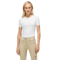 T-shirt manches courtes strass Tommy Hilfiger Equestrian Malibu femme Blanc optique