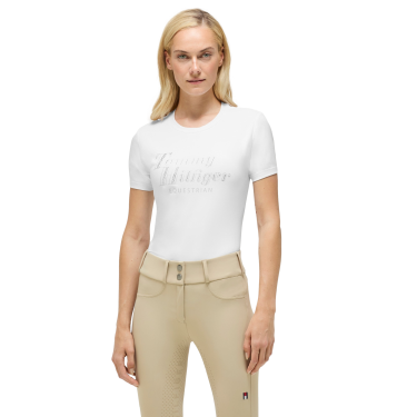 T-shirt manches courtes strass Tommy Hilfiger Equestrian Malibu femme Blanc optique