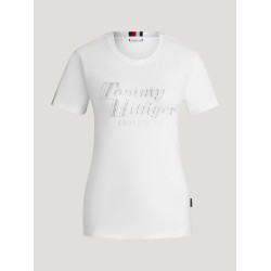 T-shirt manches courtes strass Tommy Hilfiger Equestrian Malibu femme Blanc optique