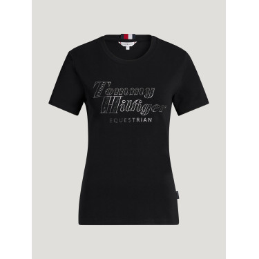 T-shirt manches courtes strass Tommy Hilfiger Equestrian Malibu femme Noir