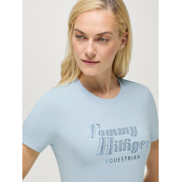 T-shirt manches courtes strass Tommy Hilfiger Equestrian Malibu femme Sweet blue Bleu