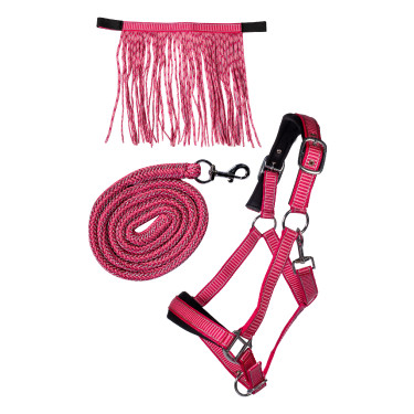 Set de licol HKM Lilly mousqueton et franges détachable Rose
