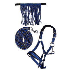Set de licol HKM Lilly mousqueton et franges détachable Bleu korn Set de licol HKM Lilly mousqueton et franges détachable Bleu korn