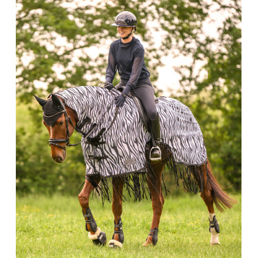 Chemise anti-mouches Waldhausen avec franges Zebra Noir / blanc