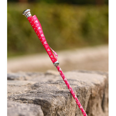Cravache de dressage Waldhausen pour enfant avec de petits cœurs Rose