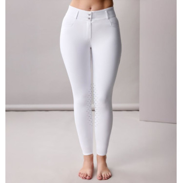 Pantalon Horseware taille haute femme Allora Alessandro Albanese grip genoux Blanc Pantalon Horseware taille haute femme Allora Alessandro Albanese grip genoux Blanc