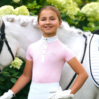 Polo de concours manches courtes Imperial Riding Basic glam Kids Barbe à papa Rose