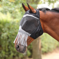 Masque anti-mouches Shires FlyGuard Pro Fine Mesh passage d'oreilles et nez à franges Jais