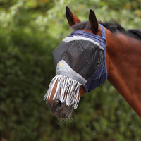 Masque anti-mouches Shires FlyGuard Pro Fine Mesh sans oreilles avec nez et franges Marine Bleu marine