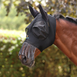 Masque anti-mouches extensible Shires FlyGuard Pro avec oreilles, nez et franges