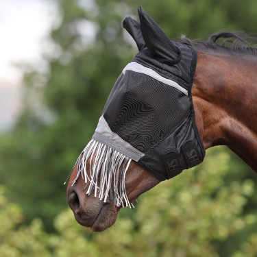 Masque anti-mouches Shires FlyGuard Pro Fine Mesh avec oreilles et nez avec franges