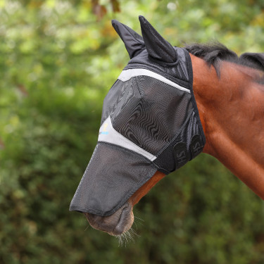 Masque anti-mouches Shires FlyGuard Pro Fine Mesh avec oreilles et nez carré Jais