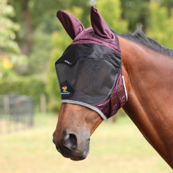 Masque anti-mouches Shires FlyGuard Pro Deluxe avec oreilles Noir cerise