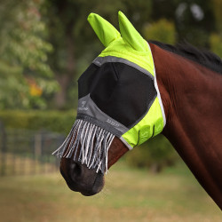 Masque anti-mouches Hi-Viz Shires FlyGuard Pro Fine Mesh avec oreilles, nez et franges Jaune