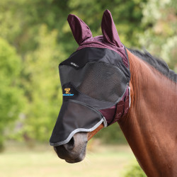 Masque anti-mouches Shires FlyGuard Pro Deluxe avec oreilles et nez Noir cerise
