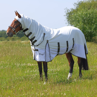 Couverture anti-mouches intégrale Shires Highlander Plus Sun Shade Blanc