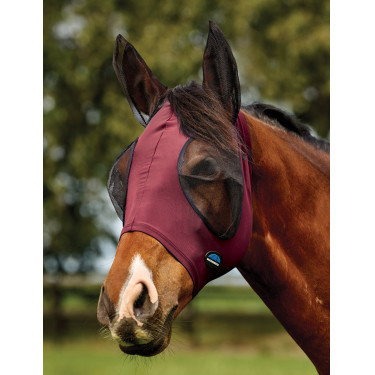 Masque anti-mouches Weatherbeeta ComFiTec Deluxe Stretch avec oreilles Bordeaux / noir