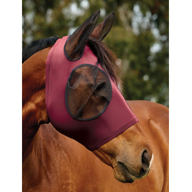 Masque anti-mouches Weatherbeeta ComFiTec Deluxe Stretch avec oreilles Bordeaux / noir
