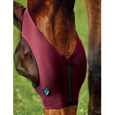 Masque anti-mouches Weatherbeeta ComFiTec Deluxe Stretch avec oreilles Bordeaux / noir