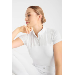 Polo de concours Horze Louisa mesh femme Blanc / bleu turquoise Polo de concours Horze Louisa mesh femme Blanc / bleu turquoise