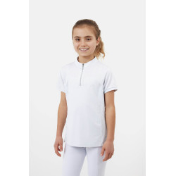 Polo de concours Horze Louisa Young Rider empiècements en mesh Blanc / bleu turquoise Polo de concours Horze Louisa Young Rider empiècements en mesh Blanc / bleu turquoise