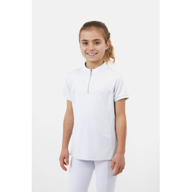 Polo de concours Horze Louisa Young Rider empiècements en mesh Blanc / bleu turquoise Polo de concours Horze Louisa Young Rider empiècements en mesh Blanc / bleu turquoise