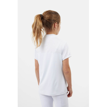Polo de concours Horze Louisa Young Rider empiècements en mesh Blanc / bleu turquoise Polo de concours Horze Louisa Young Rider empiècements en mesh Blanc / bleu turquoise